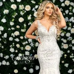 Adagio Bridal W9321 Beaded Applique Lace Mermaid Wedding Gown Bridal Dress 9321