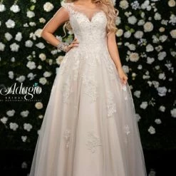 Discontinued Ballgown Dresses Adagio Bridal W 9322 Beaded Applique Lace A Line Wedding Dress