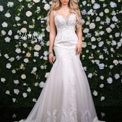 Mermaid Dresses Adagio Bridal W9323 Long Lace Mermaid Wedding Dress Backless Bridal Train V Neck 9323
