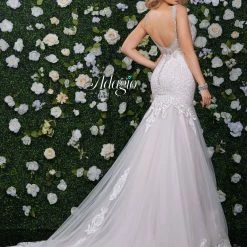 Mermaid Dresses Adagio Bridal W9323 Long Lace Mermaid Wedding Dress Backless Bridal Train V Neck 9323