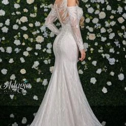 Mermaid Dresses Adagio Bridal W9331 Cold Shoulder Fitted Mermaid Wedding Gown Long Sleeves Lace 9331