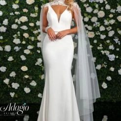 Discontinued Wedding Dresses Adagio Bridal W 9332 Fitted Jersey Wedding Dress With Cape