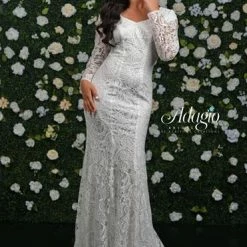 Discontinued Adagio Bridal W 9340 Modest V Neckline Long Sleeve Wedding Gown Long Sleeve Dresses