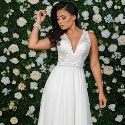 Adagio Bridal W9342 Applique Lace Chiffon A Line Wedding Gown Flowy Destination 9342 Backless Dresses