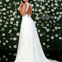 Adagio Bridal W9342 Applique Lace Chiffon A Line Wedding Gown Flowy Destination 9342 Backless Dresses