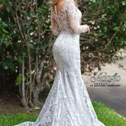 Discontinued Adagio Bridal W 9344 Long Sheer Lace Sleeves Fitted Lace Wedding Gown