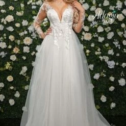 Ballgown Dresses Adagio Bridal W9348 Long Sheer Lace Sleeves Tulle Wedding Gown A Line Ballgown 9348
