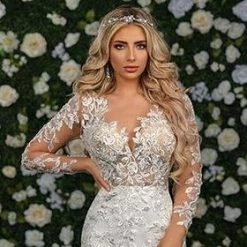 Adagio Bridal W9351 Sheer Long Sleeve Lace Bridal Gown Wedding Dress Mermaid 9351 Mermaid Dresses