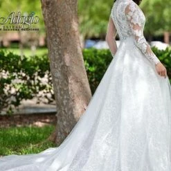 Discontinued Ballgown Dresses Adagio Bridal W 9357 Suit Collar Neckline Ball Gown Wedding Dress