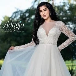 Adagio Bridal W9360 Long Embellished Sleeves Wedding Dress Bridal Ball Gown 9360