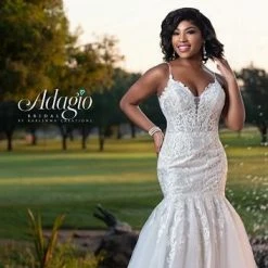Adagio Bridal W9362 Lace Mermaid Wedding Dress Bridal Gown V Neckline Fit And Flare 9362 Mermaid Dresses