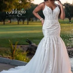 Adagio Bridal W9362 Lace Mermaid Wedding Dress Bridal Gown V Neckline Fit And Flare 9362 Mermaid Dresses
