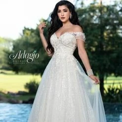 Adagio Bridal W9363 Off The Shoulder Wedding Dress Bridal Ball Gown Sequin Tulle Lace 9363