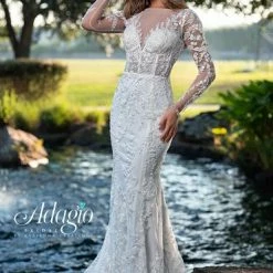 Adagio Bridal W9364 Long Sleeve Fitted Wedding Dress Bridal Gown Lace Beaded 9364