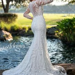 Adagio Bridal W9364 Long Sleeve Fitted Wedding Dress Bridal Gown Lace Beaded 9364
