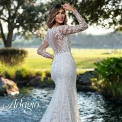 Adagio Bridal W9364 Long Sleeve Fitted Wedding Dress Bridal Gown Lace Beaded 9364