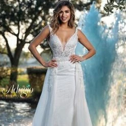 Adagio Bridal W9367 Fitted Lace Wedding Dress Bridal Gown Detachable Overskirt 9367