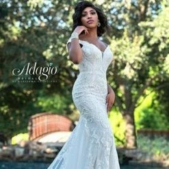 Adagio Bridal W9368 Off The Shoulder Fitted Lace Train Wedding Dress Bridal Gown 9368