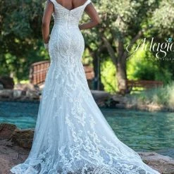 Adagio Bridal W9368 Off The Shoulder Fitted Lace Train Wedding Dress Bridal Gown 9368