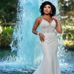 Mermaid Dresses Adagio Bridal W9370 Beaded Lace Fitted Mermaid Wedding Dress Bridal Gown 9370
