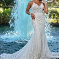 Mermaid Dresses Adagio Bridal W9370 Beaded Lace Fitted Mermaid Wedding Dress Bridal Gown 9370