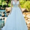 Ballgown Dresses Adagio Bridal W9374 Sheer Plunging Neckline Wedding Dress Bridal Gown Ballgown 9374