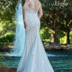 Mermaid Dresses Adagio Bridal W9376 Sequin Applique Tulle Wedding Dress Bridal Gown Cap Sleeves 9376