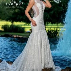 Mermaid Dresses Adagio Bridal W9377 Sheer 3D Floral Appliques Wedding Dress Bridal Gown Mermaid 9377
