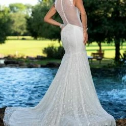 Mermaid Dresses Adagio Bridal W9377 Sheer 3D Floral Appliques Wedding Dress Bridal Gown Mermaid 9377