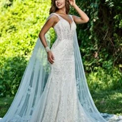 Adagio Bridal W9379 Beaded Lace Tulle Fitted V Neckline Wedding Dress Bridal Gown 9379