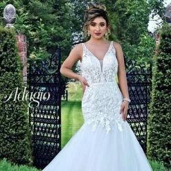 Adagio Bridal W9380 Beaded Lace Fit And Flare Wedding Dress Bridal Gown Tulle Train 9380 Mermaid Dresses