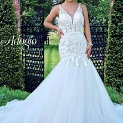 Adagio Bridal W9380 Beaded Lace Fit And Flare Wedding Dress Bridal Gown Tulle Train 9380 Mermaid Dresses
