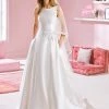 White One Bridal White One WHITNEY Bridal Pronovias Wedding Dress Satin A Line Pockets Bateau Top