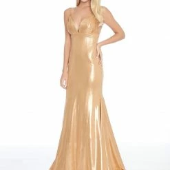 In Stock Ashley Lauren 1865 Black Prom Dress Size 4, 8 Metallic Jersey Mermaid Fit & Flare Formal Gown Mermaid Dresses