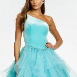Ashleylauren Ballgown Dresses Ashley Lauren 11165 One Shoulder Organza Ruffle Prom Dress Ball Gown