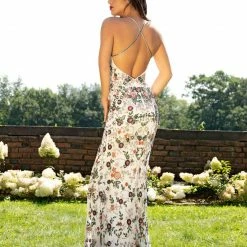 Primavera Couture 3073 Long Beaded Floral Print Prom Dress Evening Gown Side Slit