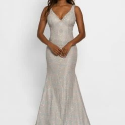 In Stock Johnathan Kayne 2259 Glitter Lace Floral Mermaid Prom Dress Evening Gown Size 4 Navy