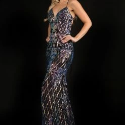 In Stock Corset Dresses Nina Canacci 1517 Size 6 Sequin Mermaid Prom Dress Backless Corset V Neckline
