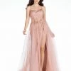 Corset Dresses Abby Paris 90087 Long Shimmer Maxi Slit Prom Dress Pageant Gown Formal Shimmer