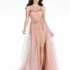 In Stock Abby Paris 90087 Size 6 Long Shimmer Maxi Slit Prom Dress Pageant Gown Formal Shimmer