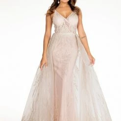 Abby Paris 90091 Long Glitter Column Prom Dress Overskirt Sheer Bodice Pageant Gown