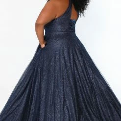 In Stock Sydney's Closet SC7323 Size 16 Glitter Tulle Prom Dress A Line High Neckline Ball Gown SC 7323 Ballgown Dresses