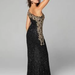 Primavera Couture 3637 Long Fitted Sequin One Shoulder Prom Dress Slit Pageant Formal