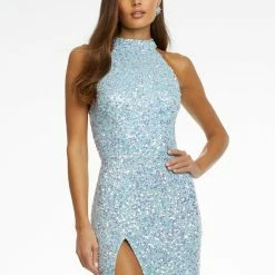 Ashleylauren Ashley Lauren 11174 Sequin Halter Evening Prom Dress With Slit High Neckline Sequin Dresses