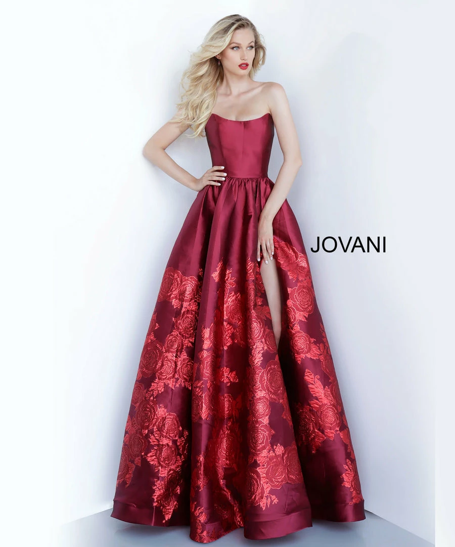Ballgown Dresses Jovani 02038 Floral Ballgown Long Print Prom Dress Slit Strapless Designer V Points Neckline 11 Ballgown Dresses Jovani 02038 Floral Ballgown Long Print Prom Dress Slit Strapless Designer V Points Neckline
