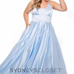 Discontinued Sydneys Closet SC 7270 V Neckline Long Satin Plus Size Prom Dress Evening Gown Formal Ballgown Dresses