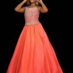 Discontinued Sugar Kayne C134 Girls Embellished Bodice Duchess Satin Pageant Dress Ball Gown