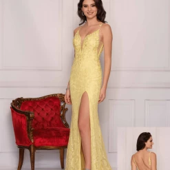 Dave & Johnny 10567 Long Fitted Lace Backless Prom Dress Pageant Slit V Neck