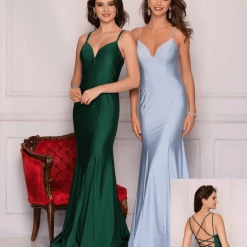 Backless Dresses Dave & Johnny 9958 Long Fitted Jersey V Neck Formal Prom Dress Backless Gown