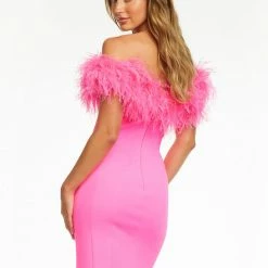 Ashleylauren Ashley Lauren 4490 Fitted Scuba Cocktail Dress With Feather Detail Knee Length